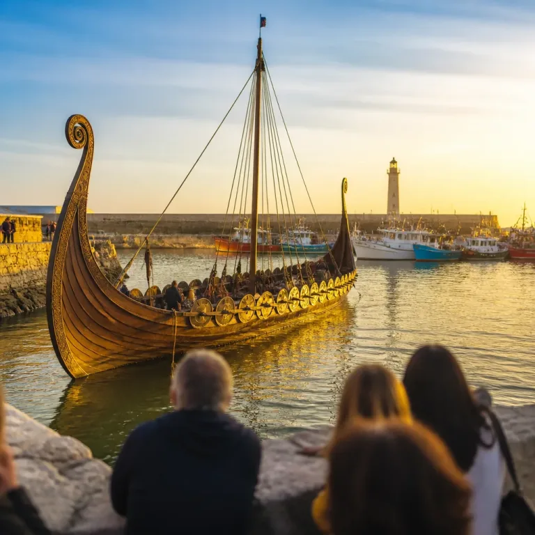 Navio viking Orkan passou por Peniche no percurso pela costa portuguesa rumo à Bretanha