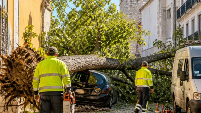 Tomar: árvore derrubada por embate danifica carro na Rua dos Arcos e autarquia anuncia estudo fitossanitário