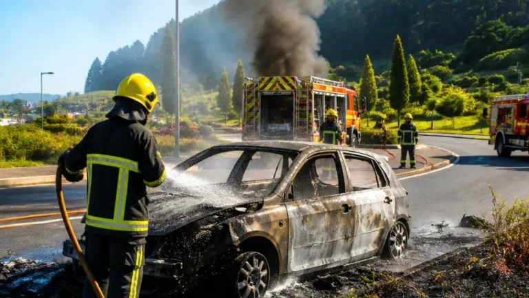 Viatura de aluguer ardе em Santo da Serra: fogo destrói carro junto ao campo de golfe sem feridos