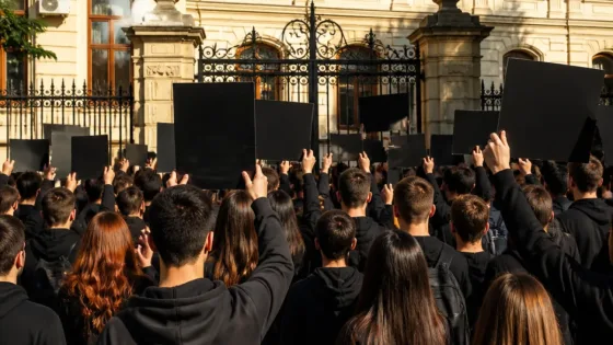Elevii din mai multe licee din București protestează îmbrăcați în negru față de proiectul privind uniformele obligatorii
