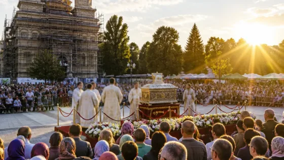 Mii de pelerini așteptați la hramul Mănăstirii Curtea de Argeș; slujbele se fac pe esplanada Noii Catedrale