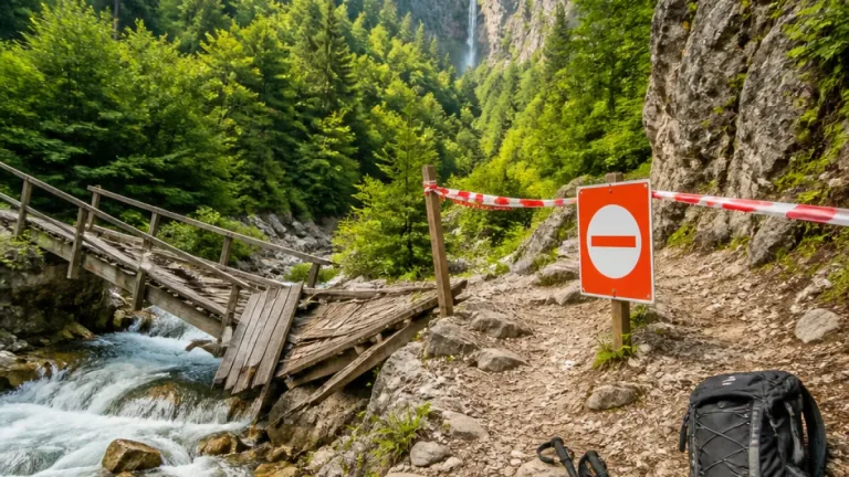 Accesul spre Lacul Scropoasa și Cascada 7 Izvoare, blocat din cauza ruperii unui pod în zona Zănoaga