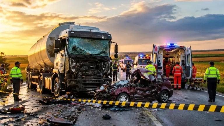 Accident mortal lângă Adjud: coliziune între un autoturism și o autocisternă pe DN2-E85