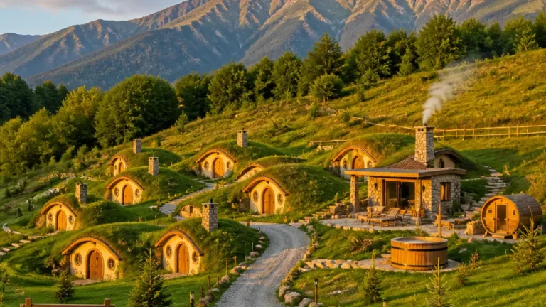 Complexul „Dealul Verde” cu opt căsuţe Hobbit din Porumbacu de Sus, scos la vânzare pentru 600.000 euro