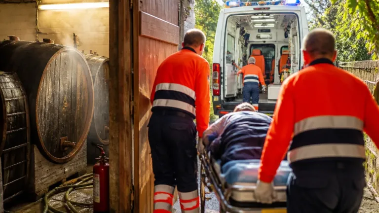 Doi găsiți inconștienți în beci la Bârlad din cauza gazului de fermentație; pompierii îi au scos și l-au predat ambulanței