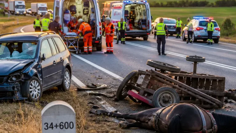 Două persoane rănite după coliziunea dintre un autoturism și o căruță pe DN14; traficul blocat