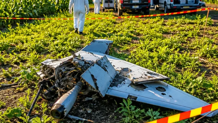 Dronă avariată găsită la Viișoara (Vaslui); SRI, Poliția, Jandarmeria și Parchetul fac verificări
