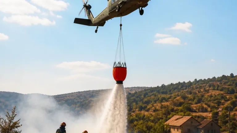 Elicopter Black Hawk mobilizat în intervenţia pentru stingerea incendiului de vegetaţie de la Roşcani, comuna Dobra