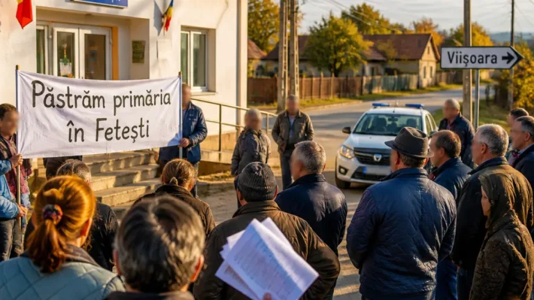 Fetești: peste 300 de locuitori protestează față de mutarea centrului administrativ la Viișoara