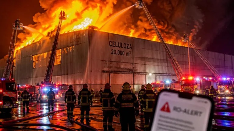 Incendiu de proporţii la o fabrică de celuloză din Drobeta-Turnu Severin; intervenţie de durată a pompierilor