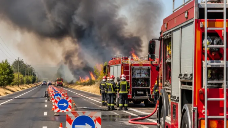 Incendiu de vegetaţie la ieşirea din Brăila spre DN22B: trafic oprit, mai multe echipaje ISU la faţa locului