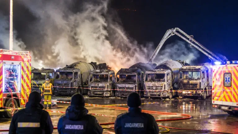 Incendiu grav în curtea unei firme din Giurgiu: şapte utilaje cuprinse de flăcări, ancheta indică ipoteza intenţionării