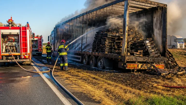 Incendiu la Drăgușeni: remorcă încărcată cu circa 700 de europaleți a ars pe E85