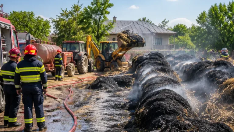 Incendiu la Dumeni, Botoșani: circa 40 de tone de furaje au ars, casa gospodăriei a fost salvată