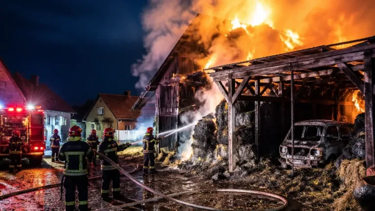 Incendiu la un fânar din Subcetate: aproximativ 300 mp afectaţi, un autoturism distrus