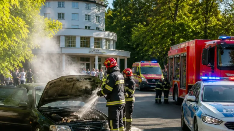 Incendiu stins de pompieri în parcarea Hotelului Parc din Sibiu; nicio persoană rănită