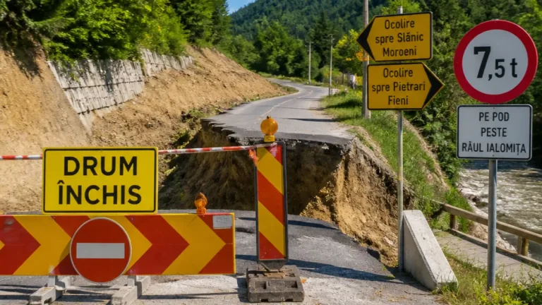 Mai multe drumuri judeţene din Dâmboviţa închise sau restricţionate din cauza alunecărilor şi avariilor