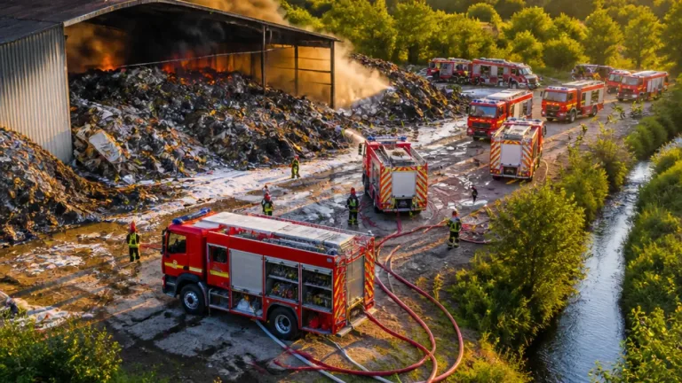 Operațiune de peste 15 ore la Leț: pompierii din Covasna și Brașov sting un incendiu la hala de deșeuri