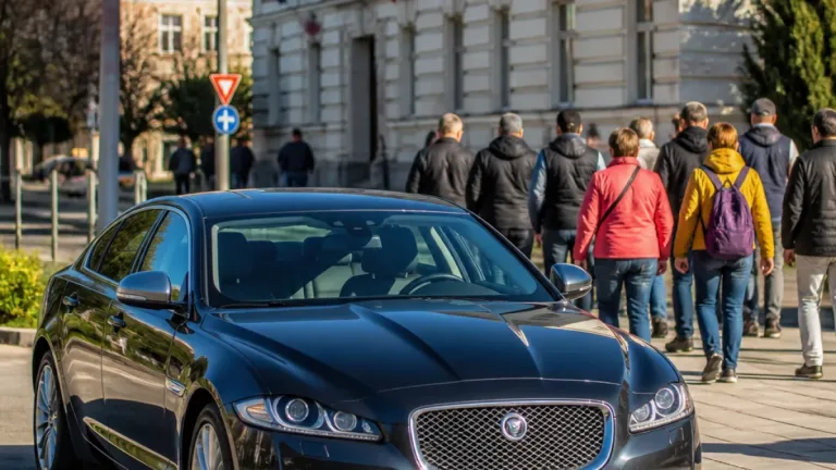 Oradea: limuzina Jaguar folosită la mitingul lui Călin Georgescu, înregistrată pe numele unei angajate ANAF