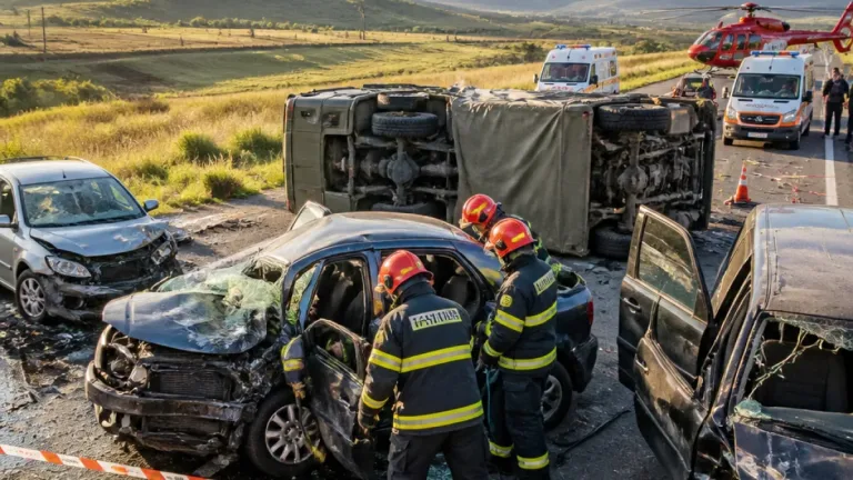 Tragedie pe DN13 în Mureș: trei morți și patru răniți după un accident cu trei autoturisme și un autocamion militar