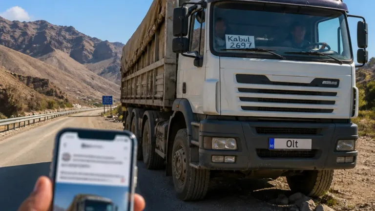 Un camion cu numere din Olt, surprins pe un drum din Afganistan; fotografia a stârnit dezbateri online