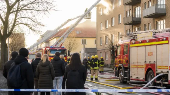 Storbrand i centrala Karlshamn – räddningstjänst jobbar för att hejda spridning