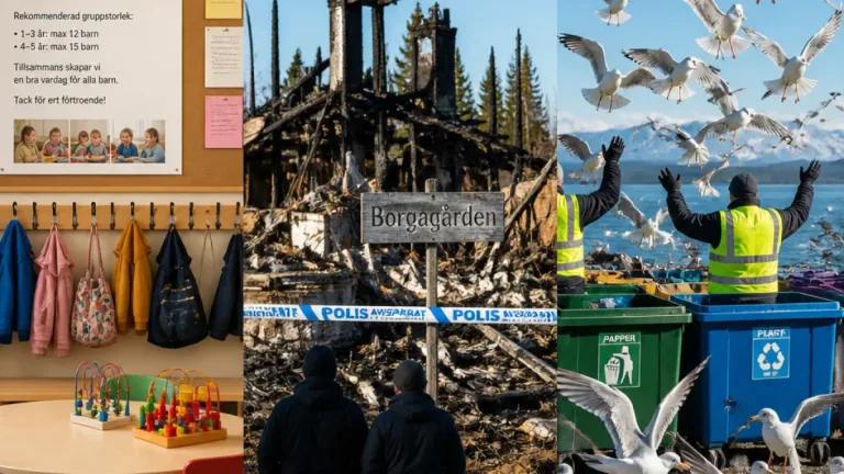 Alliansens förskolekrav, Borgagården två år efter branden och måsproblem vid återvinningscentraler
