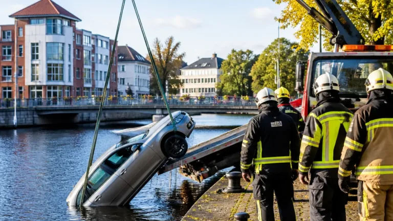 Bil rullade ner i Lagan i centrala Värnamo – ingen skadad