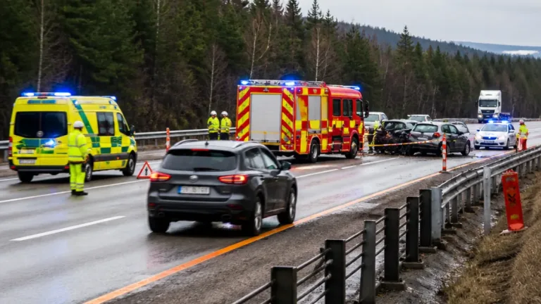 Krock på E4 norr om Sundsvall – två personer förda till sjukhus
