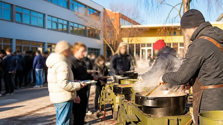 Örnsköldsvik övar krismat: elever åt chili con carne utomhus vid Geneskolan