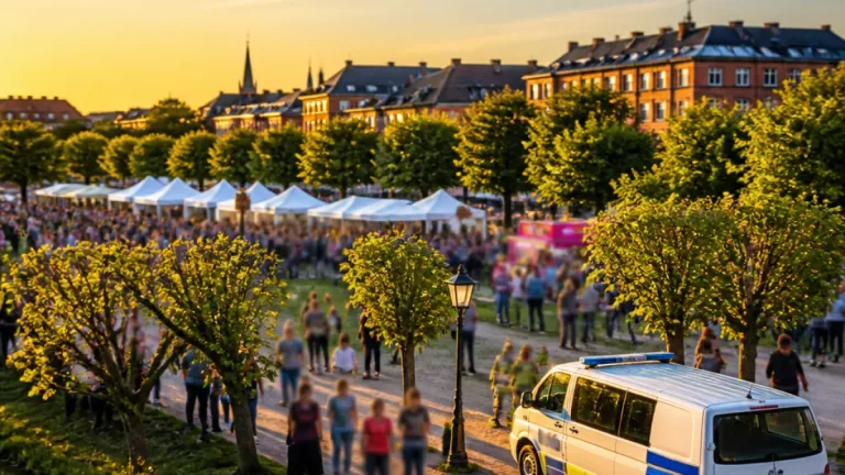 Polisen flyger drönare över Trädgården i Kristianstad under festivalen