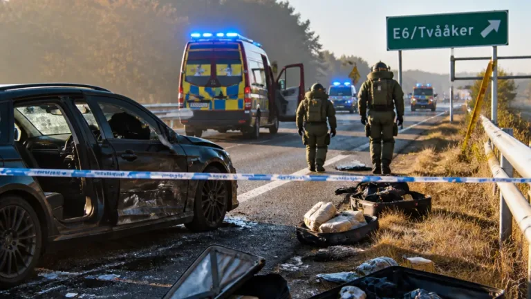 Stort fynd av misstänkta handgranater och narkotika vid E6 i Varberg