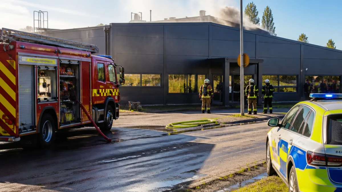 Brand i företagslokal i Hermanstorp – ingen person skadad, polisen utreder arbetsplatsolycka