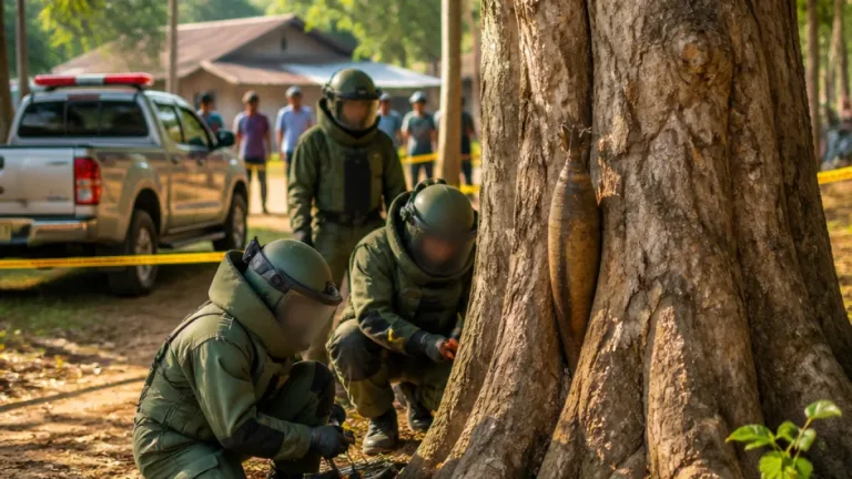 เจ้าหน้าที่อีโอดีทำลายกระสุนปืนใหญ่ที่ปักคาในต้นมะค่า พบค้างนานกว่า 7 ปีที่โนนดินแดง