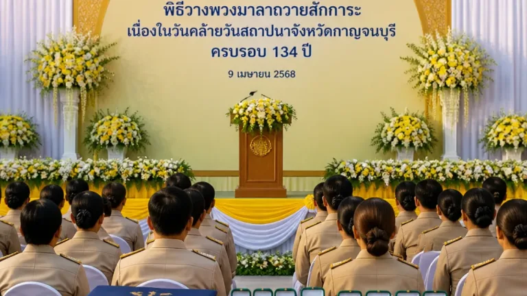 กาญจนบุรีจัดพิธีครบรอบ 134 ปี กำนัน-ผู้ใหญ่บ้าน มอบเครื่องราชฯ 120 คน นายอำเภอเตือนผู้นำหญิงแต่งกายเหมาะสม