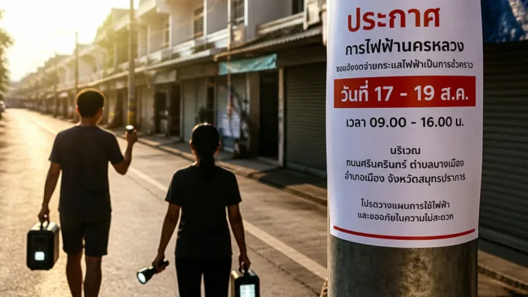 กฟน. ประกาศงดจ่ายไฟชั่วคราว 17-19 สิงหาคม 2569 กระทบพื้นที่สมุทรปราการ-กทม.