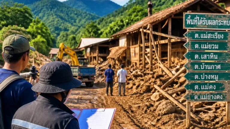 แม่สะเรียงเริ่มสำรวจความเสียหาย ฝนเบาลงแต่ชาวบ้านยังเผชิญผลกระทบรุนแรง