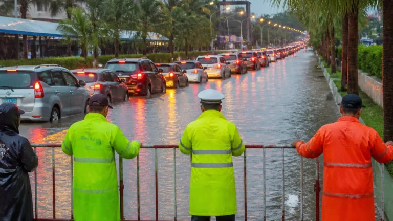 พัทยาเผชิญน้ำท่วมฉับพลันหลังฝนถล่มกว่า 1 ชั่วโมง รถเล็กผ่านไม่ได้ จราจรยาวนาน