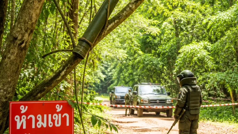พบกระสุนต่อสู้รถถังติดคาต้นไม้ในป่าบุรีรัมย์ ชุด EOD จังหวัดเก็บกู้เรียบร้อย
