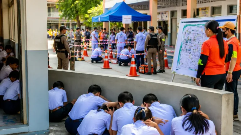 โรงเรียนสิงห์บุรีซักซ้อมแผนฉุกเฉิน 'หนี–ซ่อน–สู้' เพิ่มความพร้อมรับเหตุรุนแรงในสถานศึกษา