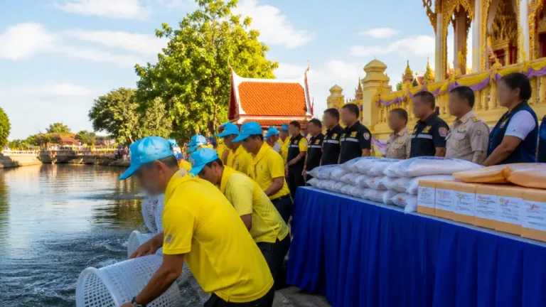 สมุทรสาครร่วมใจมอบทุน 100 ทุน-ข้าวสาร 5 กิโลกรัม คู่กิจกรรมปล่อยพันธุ์สัตว์น้ำเฉลิมกรมประมง