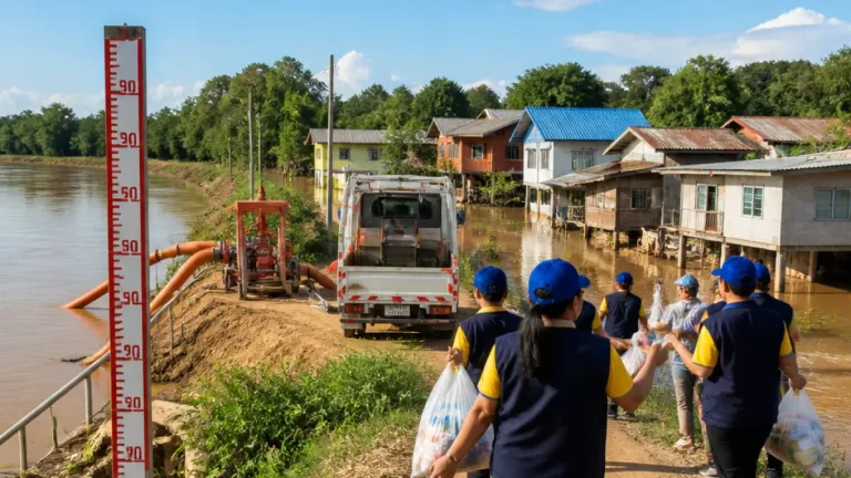 สถานการณ์น้ำในอำเภอเทิงคลี่คลาย-บ้านเรือนเหลือได้รับผลกระทบ 7 ครัวเรือน เตรียมสูบน้ำเสริม