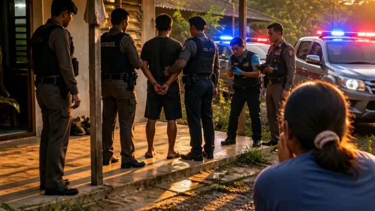 ตำรวจจับกุมพ่อเลี้ยงวัย 40 ปีตามหมายจับคดีข่มขืนเด็กหญิงอายุ 16 ปีในจังหวัดพัทลุง