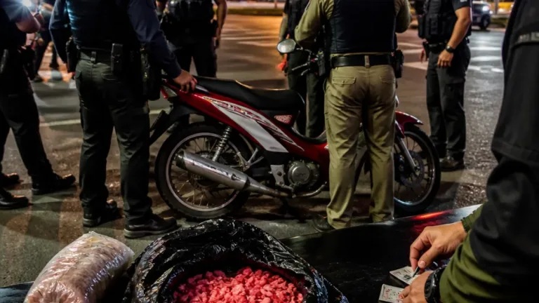 ตร.บุกสกัดจับ 2 นักบิน ขนยาบ้า 6,000 เม็ด คาบริเวณแยกไฟแดงอ.บ้านด่าน พกปืน .38