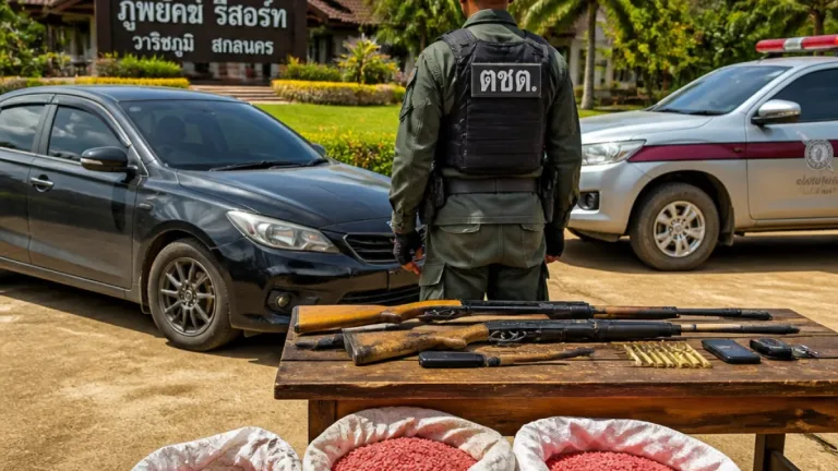 ตร.ชุด ตชด.235 จับยาบ้า 880,000 เม็ด คาบ้านพักวาริชภูมิ พบอาวุธปืน-ผู้ต้องหา 1 ราย