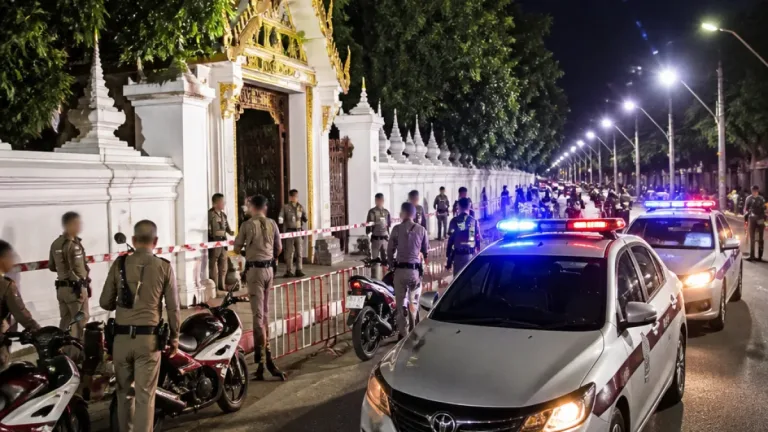 ตร.ขอนแก่นเสริมกำลังเข้มที่วัดป่าอดุลยาราม หลังคำประกาศทุบกำแพงก่อความแตกตื่น