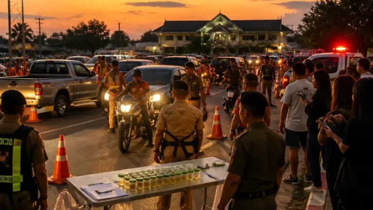 อำเภอเมืองโคราชตั้งจุดตรวจเชิงรุก ตรวจยานพาหนะ-สุ่มปัสสาวะ 43 ราย ไม่พบสิ่งผิดกฎหมาย