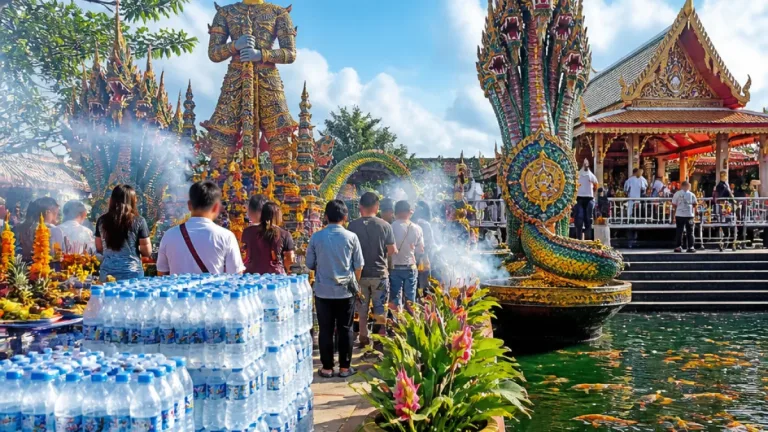 อุทยานพญานาควัดดอนใหญ่คึกคัก สองสาวแก้บนท้าวเวสฯ หลังรับโชคใหญ่ ทั้งเงินและทอง