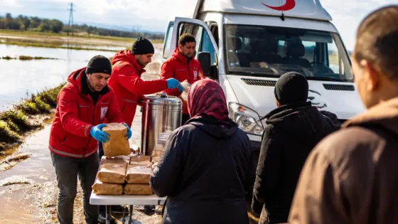 Çarşamba Damlataş'ta selden etkilenen mevsimlik tarım işçilerine Kızılay beslenme desteği