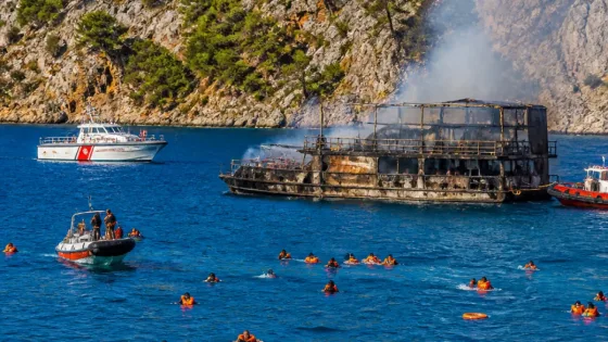 Fethiye Katrancı Koyu'nda tekne yangını: 115 kişi denize atlayarak kurtarıldı